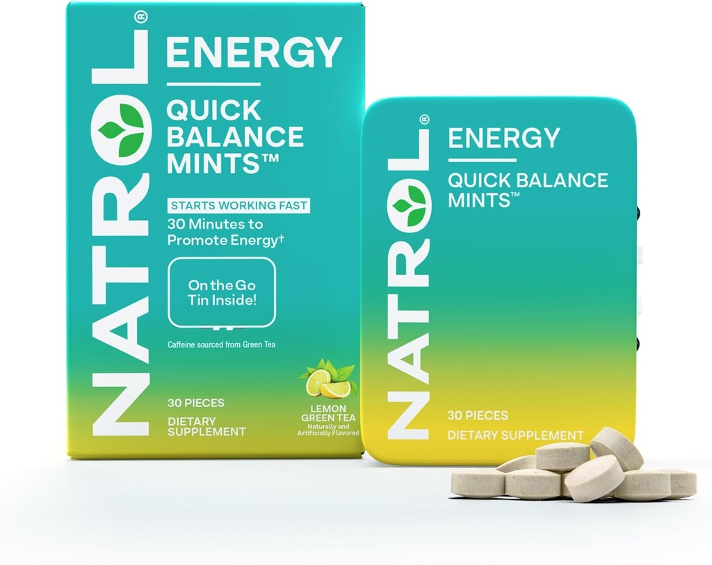 Natrol Quick Balance Energy Mints, Energy Supplement, 30 Lemon Green Tea naturligt och artificiellt smaksatt, 30 Count, 15 Day Supply