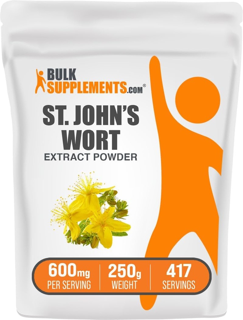 BulkSupplements.com St John's Wort Extract - St Johns Wort Supplement, Herbal Supplement för humör - Vegan & Gluten Free, 600mg per portion, 250g (8,8 oz) (Pack av 1)