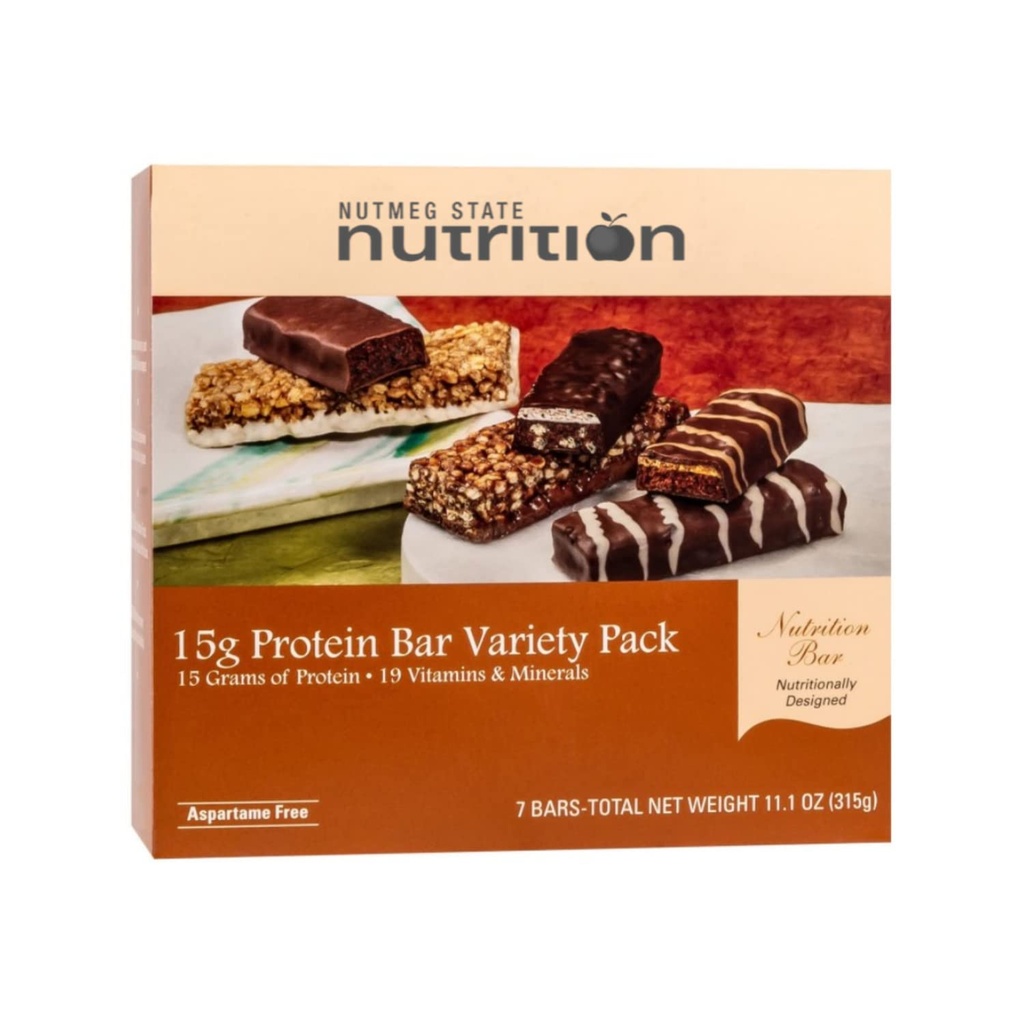Nutmeg State Nutrition High Protein Snack och Meal Replacement Bar / Diet Bars - 15g Protein Bar Variety Pack (7ct) - Trans Fett Gratis, Aspartam Fri, Kosher, Hög Fiber