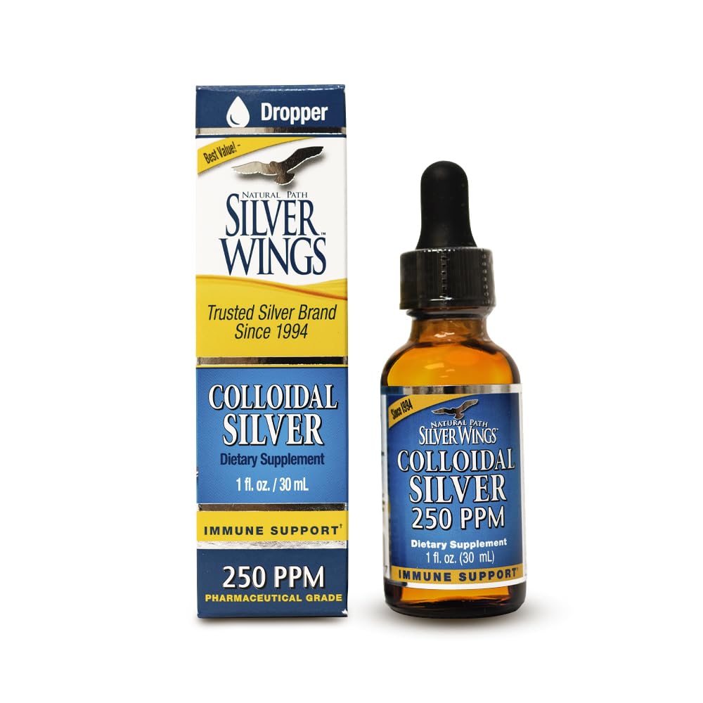 Natural Path Silver Wings Colloidal Silver Liquid - Förbättrad Immun Support Supplement - 250ppm (1250mcg) - 1oz Dropper