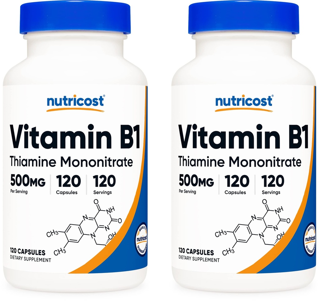 Nutricost Vitamin B1 (Thiamin) 500 mg, 120 kapslar (2 flaskor)