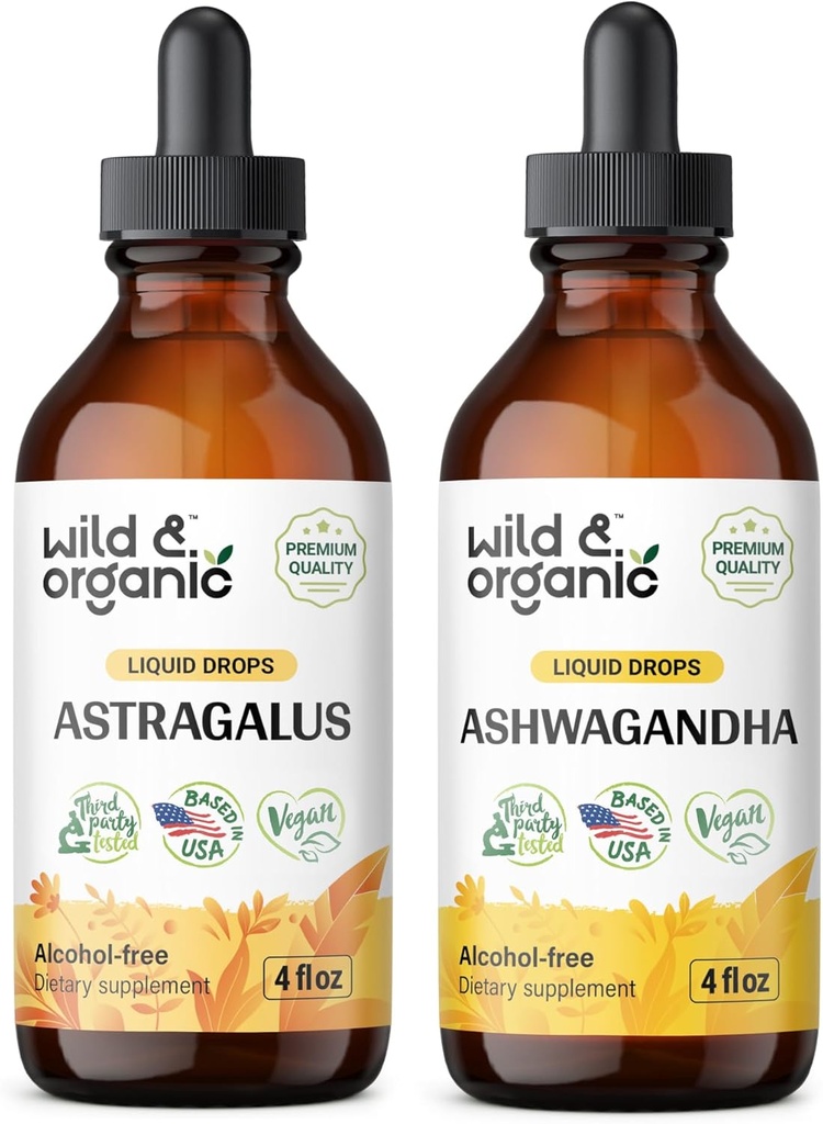 Wild & Organic Astragalus Tinkture 4 fl oz & Ashwagandha Tincture 4 fl oz