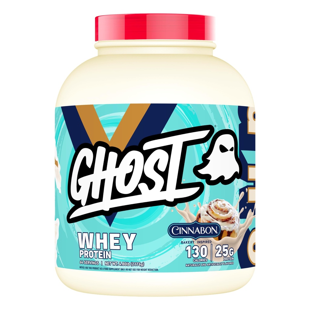 Ghost Whey Protein Powder, Cinnabon - 5LB, 25G Protein - Cinnamon Roll smaksatt Isolat, Koncentrat & Hydrolyserad Whey Protein Blend - Post Workout Shakes - Soy & Gluten Free