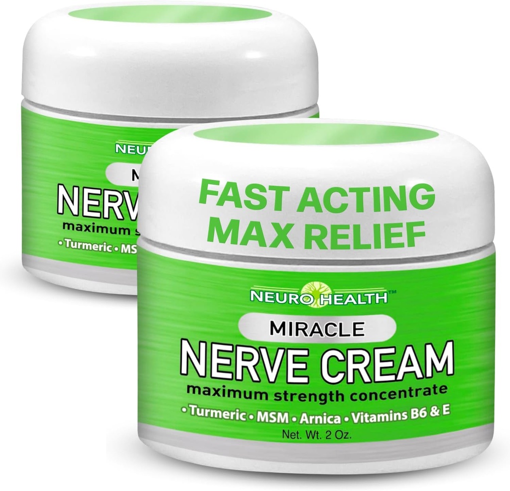 Miracle Nerve Cream - Maximal styrka - gurkmeja och Arnica Blend för Neuropathy Discomfort Relief - Soothing Foot & Hand Formel med MSM, B6, E - Made in USA - 2 Pack