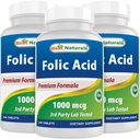Bästa Naturals Folic Acid 1000 mcg (Vitamin B9), 240 tabletter (1000 mcg (Pack av 3))