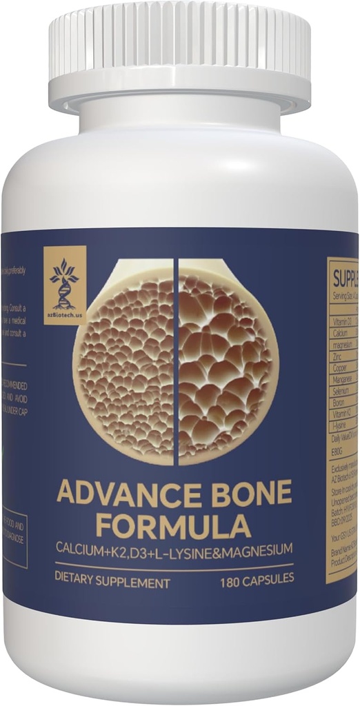 Starkare Bones Vitaminer och Supplement Advanced Formel med väsentliga näringsämnen, inklusive vitamin D3, Calcium, Magnesium, Zink, Koppar, Mangan, Selen, Boron, Vitamin K2 MK7 och L-Lysine