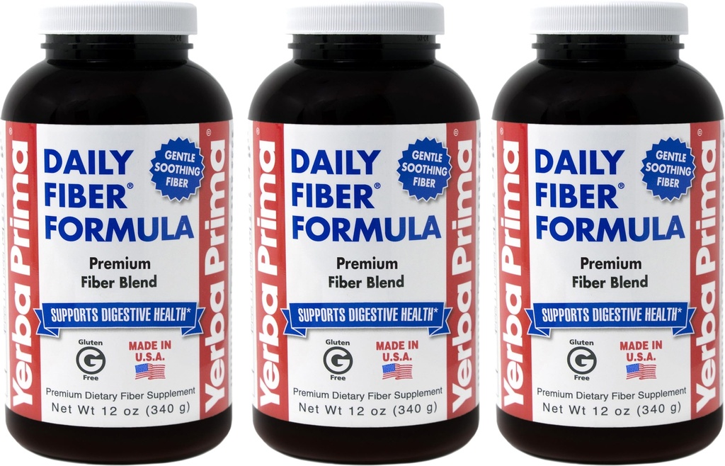 Yerba Prima Daily Fiber Formelpulver - 12 oz (Pack of 3) - Löslig & Olöslig Dietary Fiber Supplement - Colon Cleanse - Vegan, Non-GMO, Gluten-Free