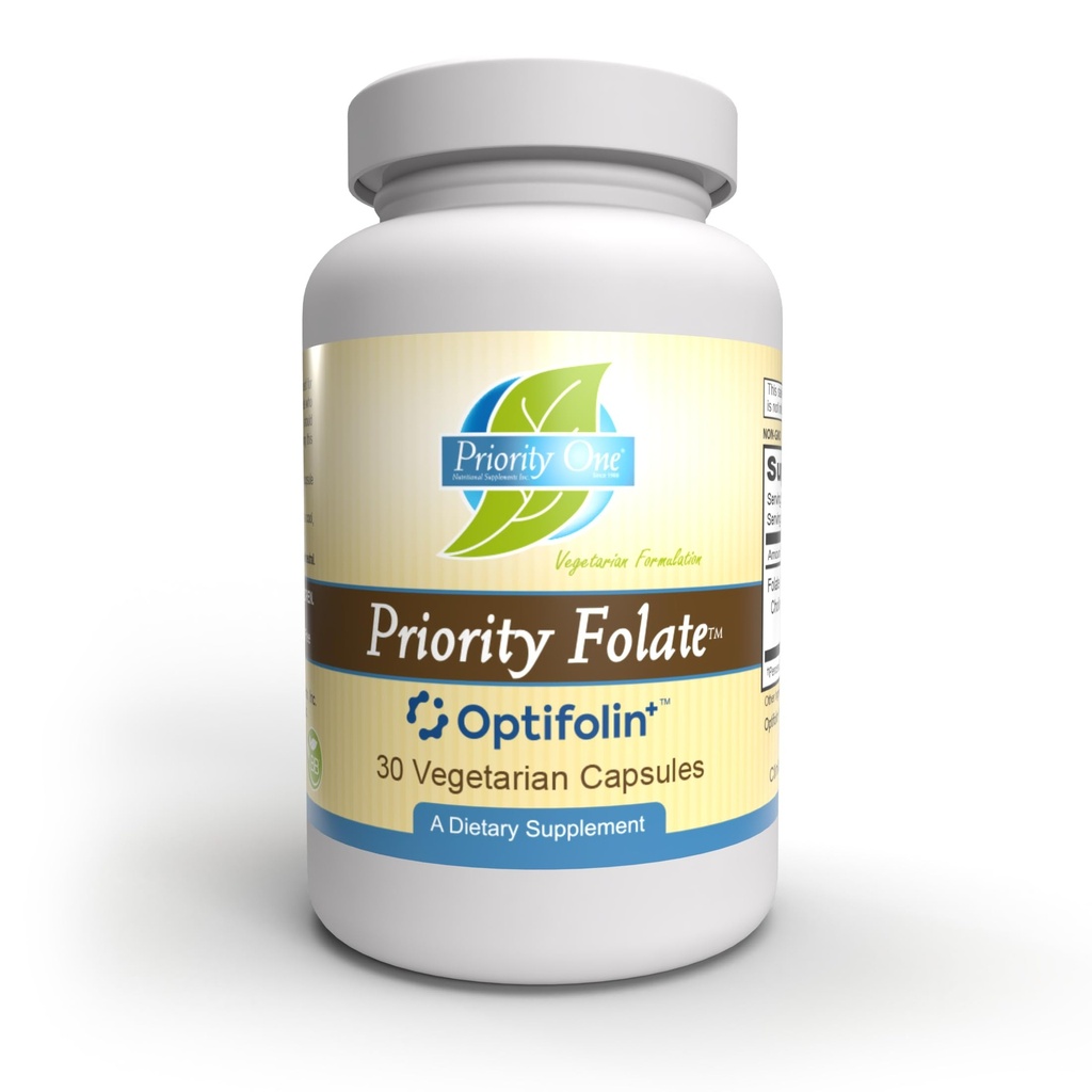 Priority One Vitamins - Priority Folate 30 Capsules - Superior Folate Supplementation med Optifolin +TM 5MTHF Folate*