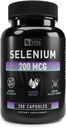 Selen Capsule Supplement | 200mcg | Stöd hälsosam antioxidant, immun, reproduktiv och sköldkörtelhälsa * | Non-GMO, 3rd Party Tested | 200 kapslar