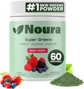 Super Greens Powder, 60 portioner - Immunity, Digestive Enzymes & Probiotics for Energy, Gut Health, Bloating Relief for Women - Greens Superfood Powder - Mixed Berry