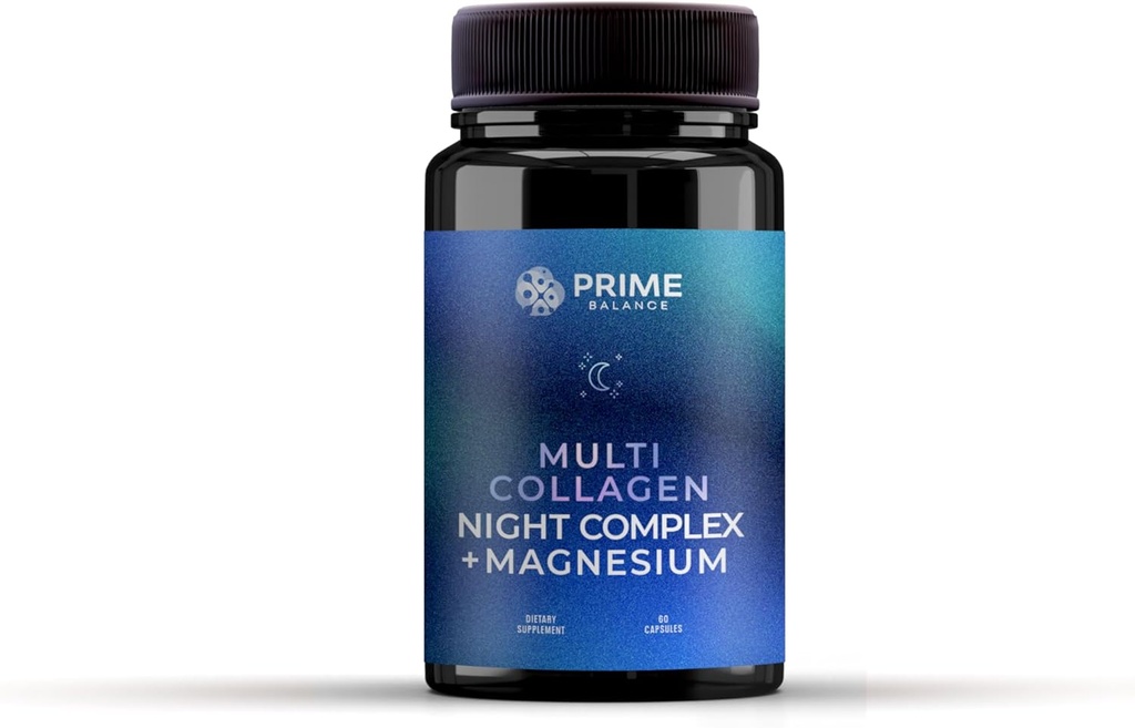Prime Balance Hydrolyzed Multi-Collagen Night Complex - 2-månaders leverans - Peptide-Förbättrad för sömn, hud och gemensamt stöd - All-Natural Formel
