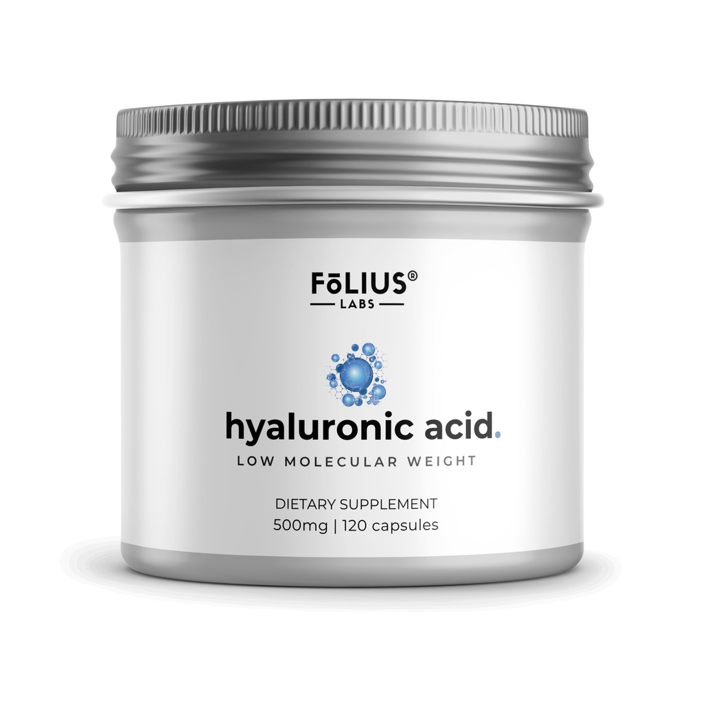 Ultra High Purity Hyaluronic Acid Capsules 500mg - 95% natriumhyaluronat - Mycket renad och biotillgänglig - Låg molekylvikt - Icke-GMO Fermenterad - 120 kapslar