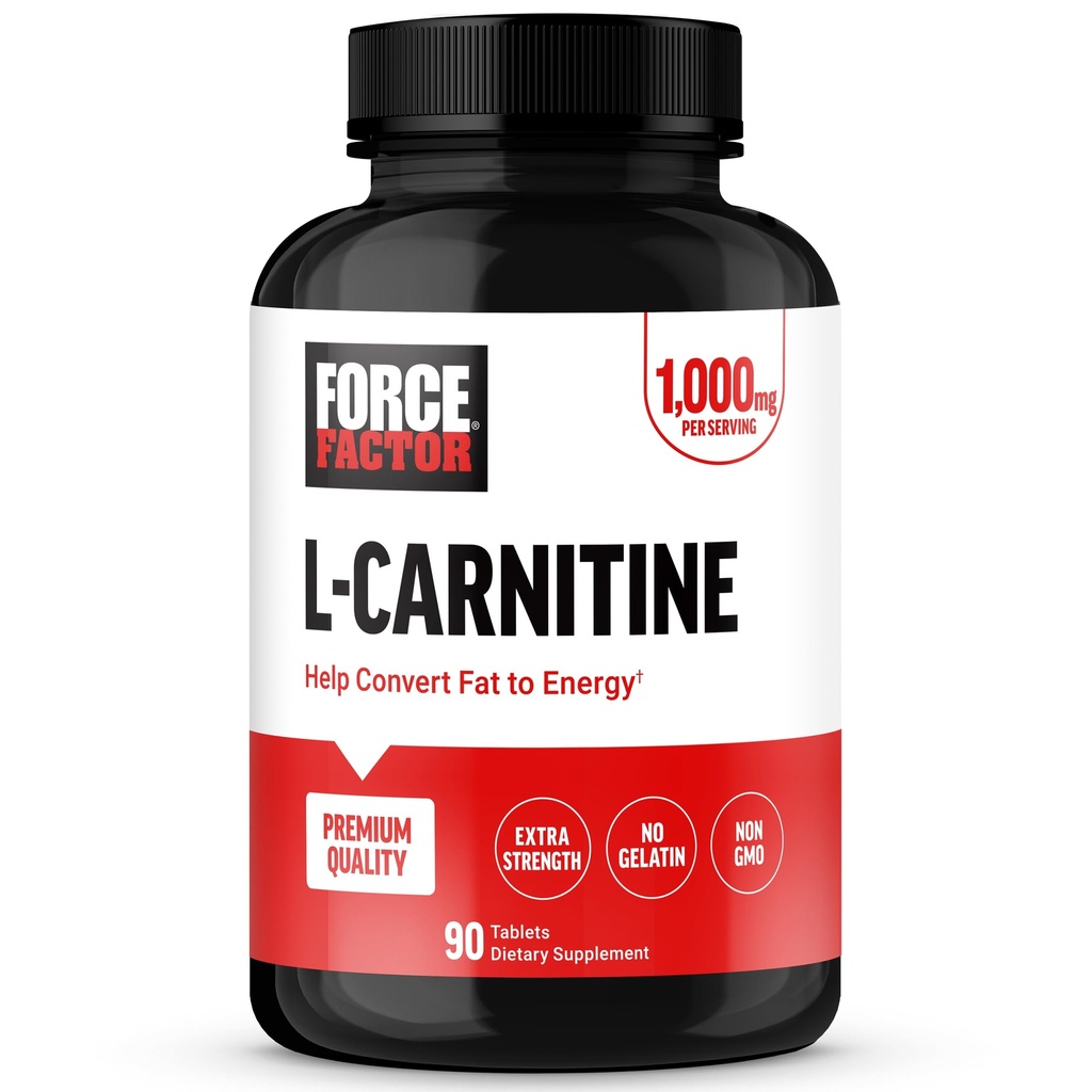 Force Factor L-Carnitine Supplement, L Carnitine Tartrate 1000mg Capsules to Convert Fat Into Energy, Support Muscle Recovery, and Boost Exercise Performance, Vegan, Non-GMO, 90 Tablets
