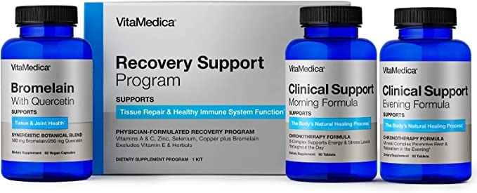 VitaMedica | Recovery Support Program | Natural Post Surgery Support Supplements | Klinisk Support | Bromelain med Quercetin | Arnica Montana | Vitamin A, Vitamin C, Zink | Gluten Free | Made in USA