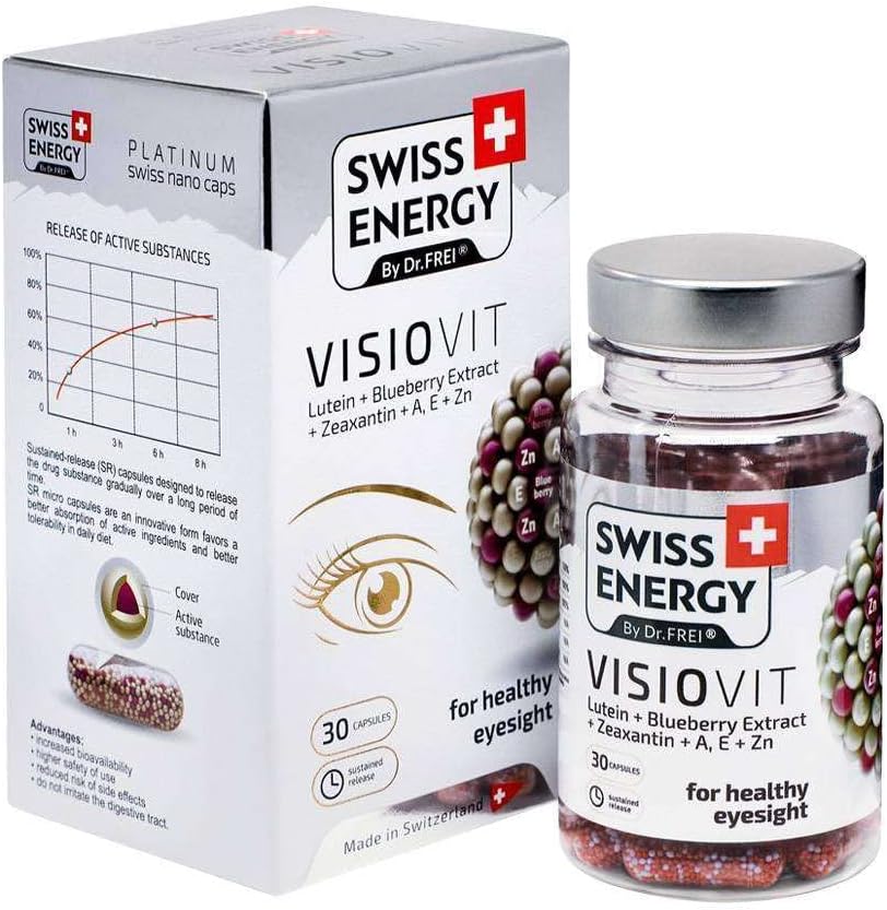 VISIOVIT Lutein + Blueberry Extract, för Hälsosam Vision, 30 hållbara frisläppande kapslar