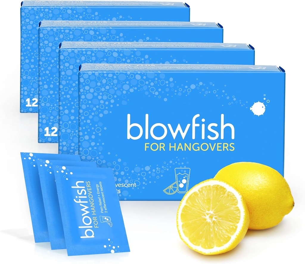 Blowfish för Hangovers | Snabb, effektiv Hangover Relief | Arbetar på 15 minuter | Hydrates, lindrar huvudvärk och ökar energi i ett steg (4 lådor)
