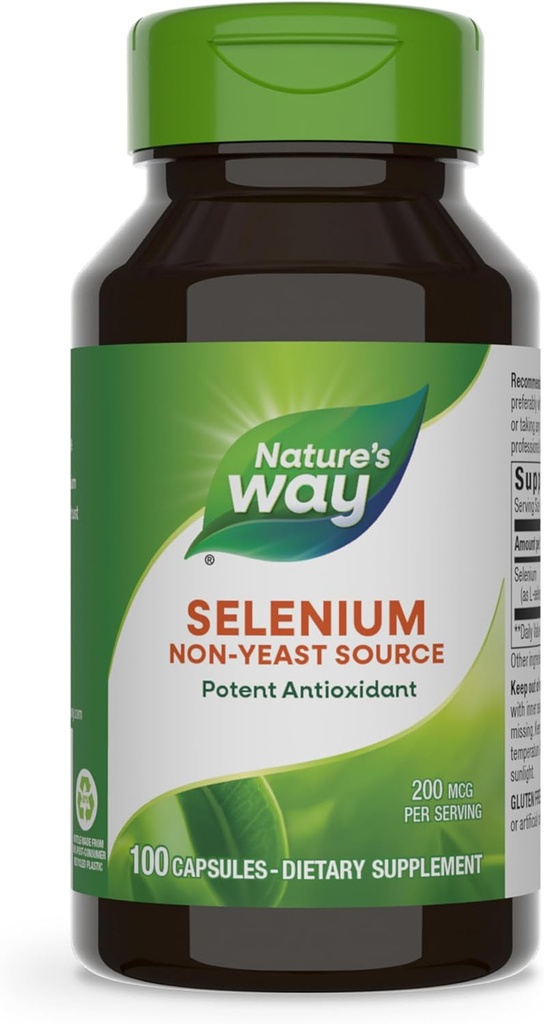 Naturens Way Selenium, icke-jästkälla, potent antioxidant, 100 kapslar (Packaging May Vary)