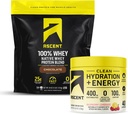 Uppstigning 100% Whey Protein Powder, Chocolate 4 lb & Hydration + Energy Electrolytes, Raspberry Lemonade 40 portioner