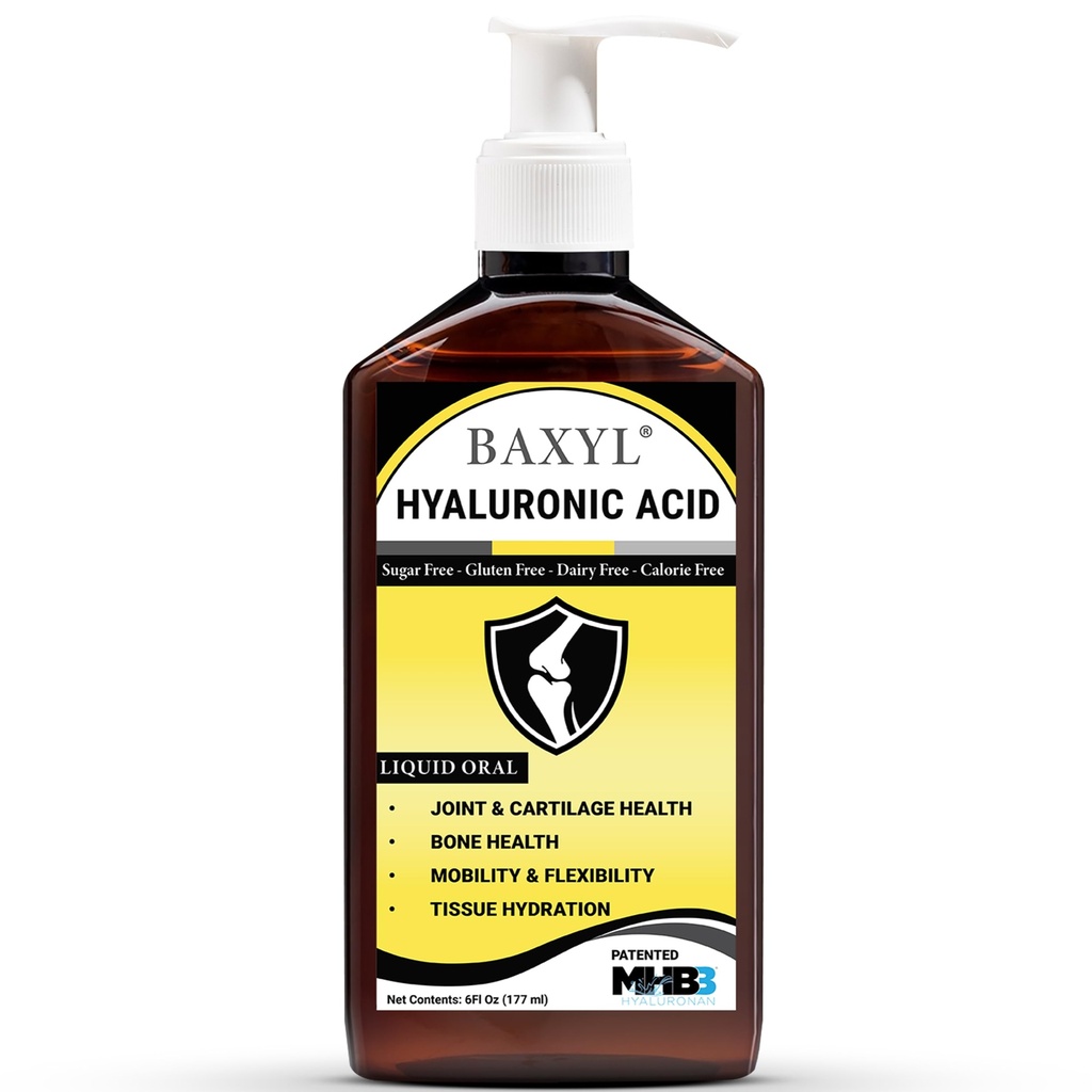 BAXYL Liquid Hyaluronic Acid Supplement for Joint Health - Patented MHB3 Formula for Bone, Skin,Eye Health & to Restore Cartilage - Vegan, Gluten-Free, Non-GMO for Comfort - 30-Day Supply