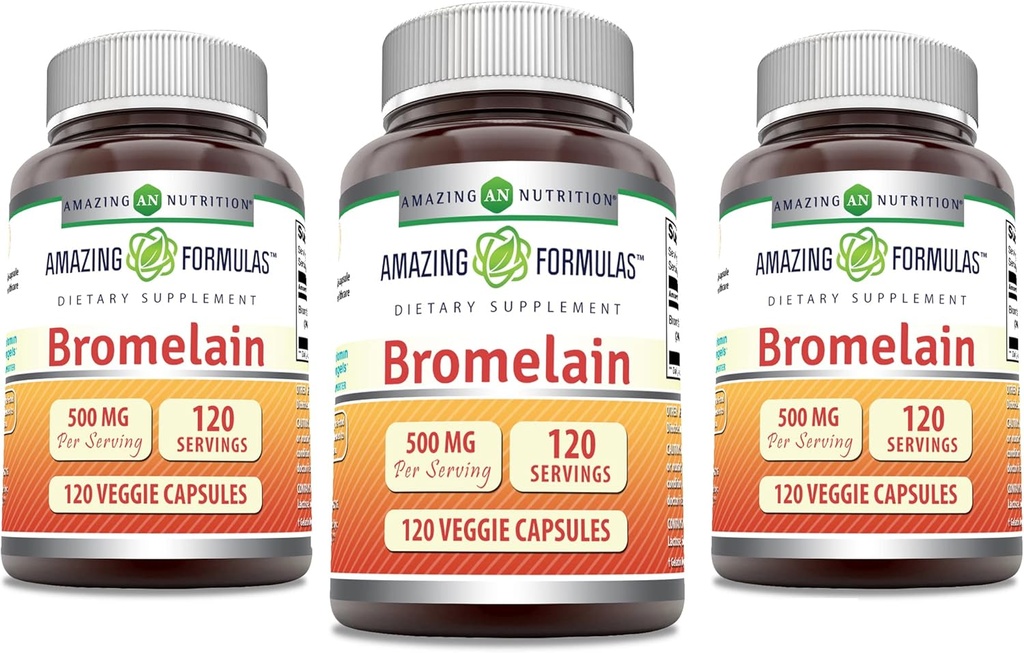 Fantastiska formler Bromelain Supplement | 500 Mg | 2400 GDU | 120 Veggie Capsules | Non-GMO | Gluten Free | Made in USA (3 Pack)