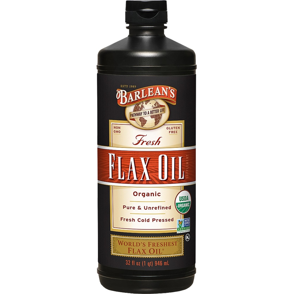Barleans Organic Flaxseed Oil Liquid, Cold Press Flax Seeds, 7 640mg ALA Omega 3 Fatty Acid Supplement för Joint and Heart Health & Healthy Digestion, 32 oz