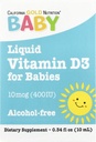 Kalifornien Gold Nutrition Baby Vitamin D3 Liquid D3 Supplement för spädbarn, vegetariskt vänligt - utvecklingsstöd - Alkohol & Gluten Free, Non-GMO - 10 mcg (400 IE) - 0,34 fl oz (10 ml)