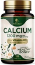 Kalcium 1200 mg med vitamin D3 - Benhälsotillskott, D-vitamin och kalciumtillskott för kvinnor och män - Benstyrka, tänder och immunstöd, naturens kalciumpiller, buteljerade i USA - 120 tabletter