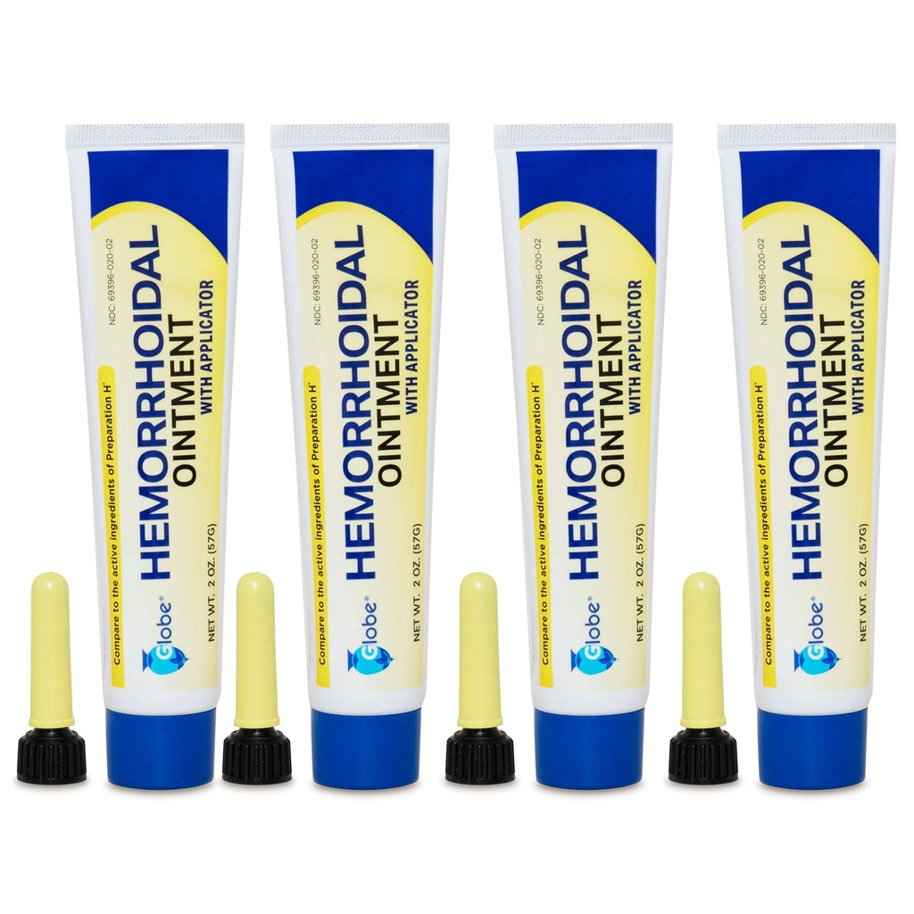 Globe Hemorrhoidal Ointment, Phenylephrine HCl, Petrolatum, Mineral Oil, Relief från Burning, Itching och Discomfort of Hemorrhoids, 2 Ounces (4 Pack)