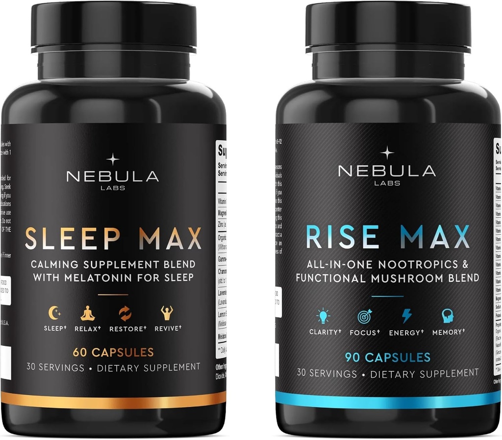 Bestseller Sleep MAX & Rise MAX Professional Bundle All-in-One Premium Nootropics & Functional Mushroom Blend & Calming Blend för sömn
