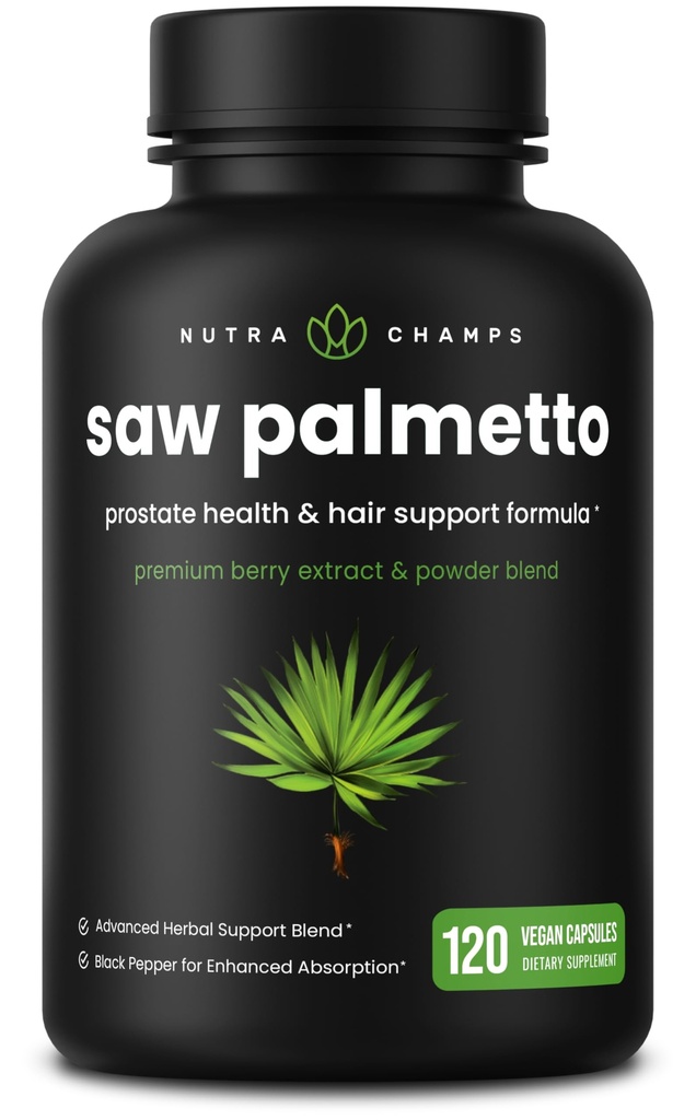 NutraChamps Saw Palmetto Supplement for Prostate Health [Extra Strength] 600mg Complex with Extract, Berry Powder & Herbs - Supports Healthy Urination Frequency, 120 Capsules