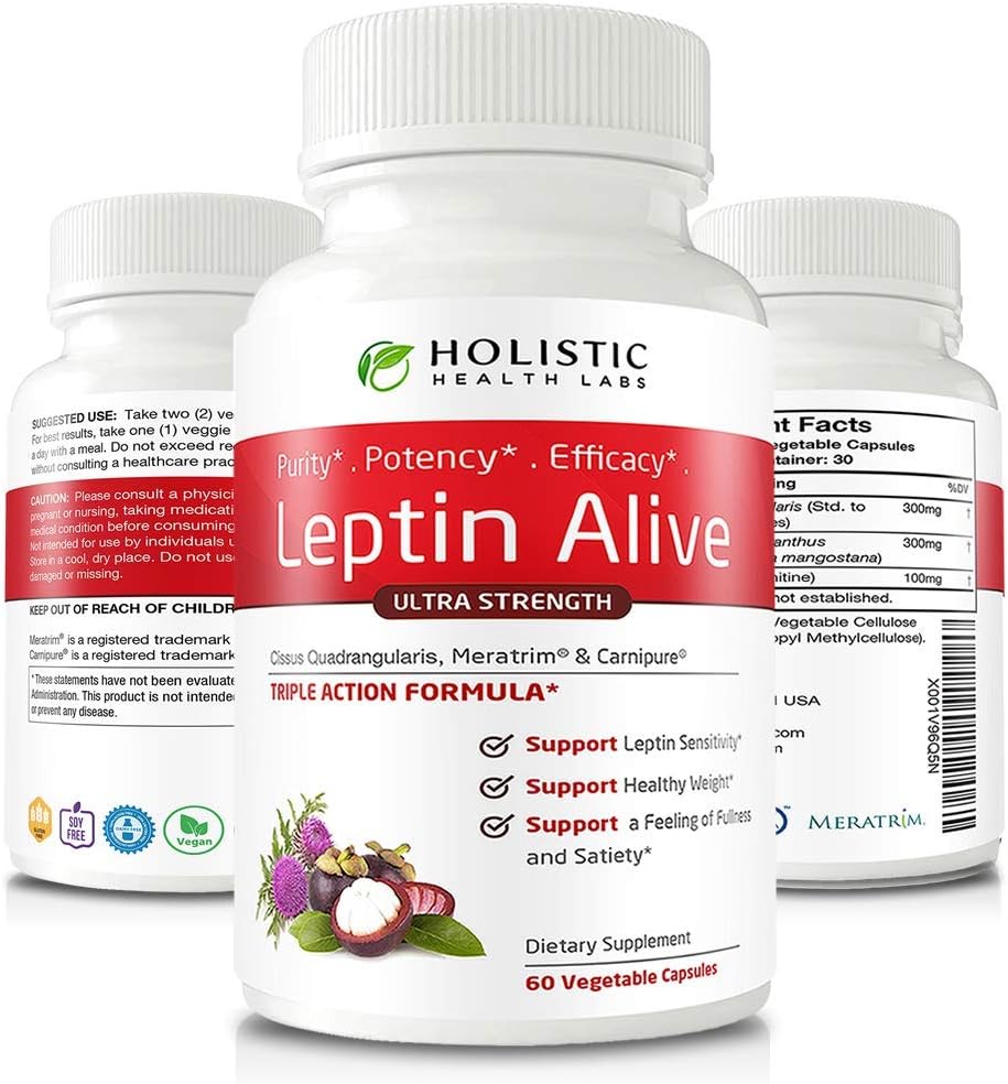Holistic Health Labs Maximum Leptin Weight Management for Women, Extra Strength - MeraTrim, Carnipure and Cissus Quadrangularis Natural Metabolism Support and Cravings Management. 60 Veggie Capsules
