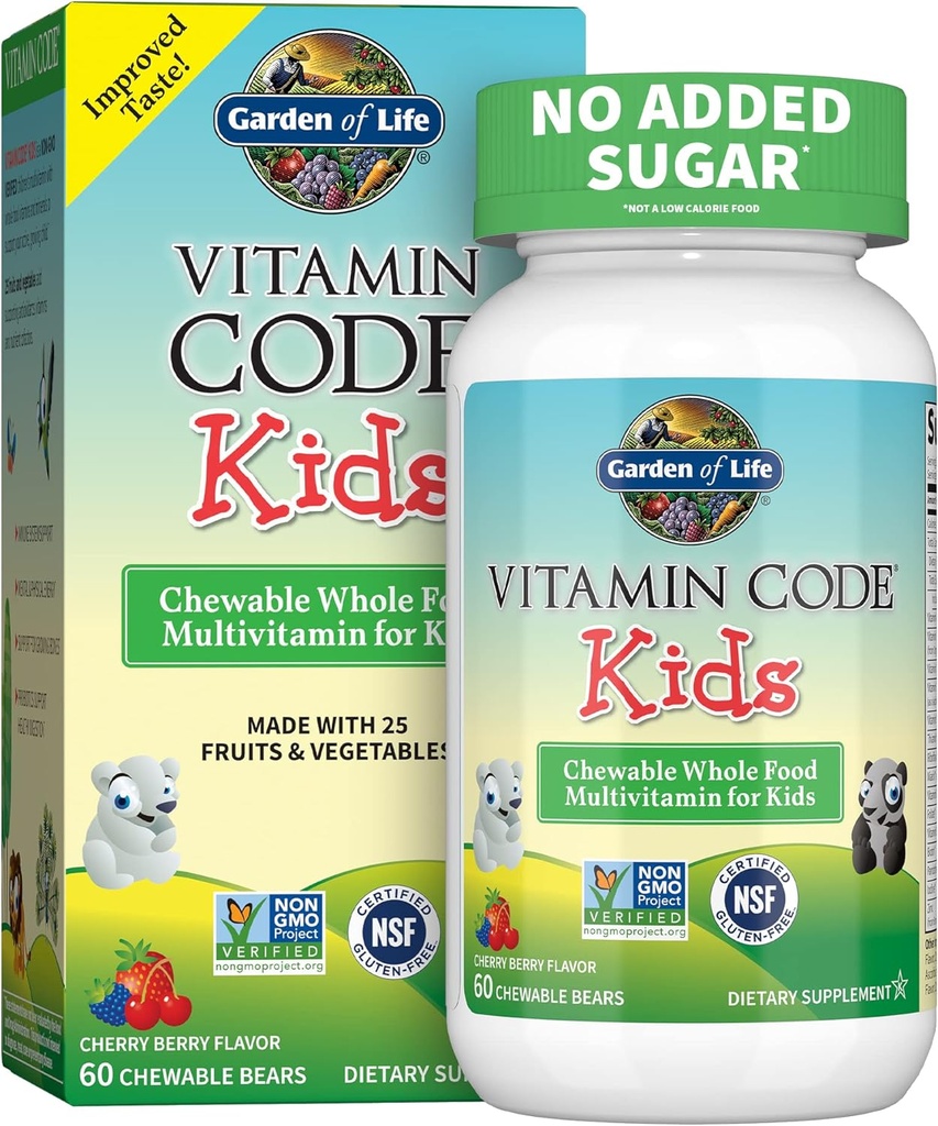 Garden of Life Vegetarian Multivitamin Supplement för barn - Vitamin Code Kids Chew Whole Food Vitamin med probiotika, 60 Chewable Bears