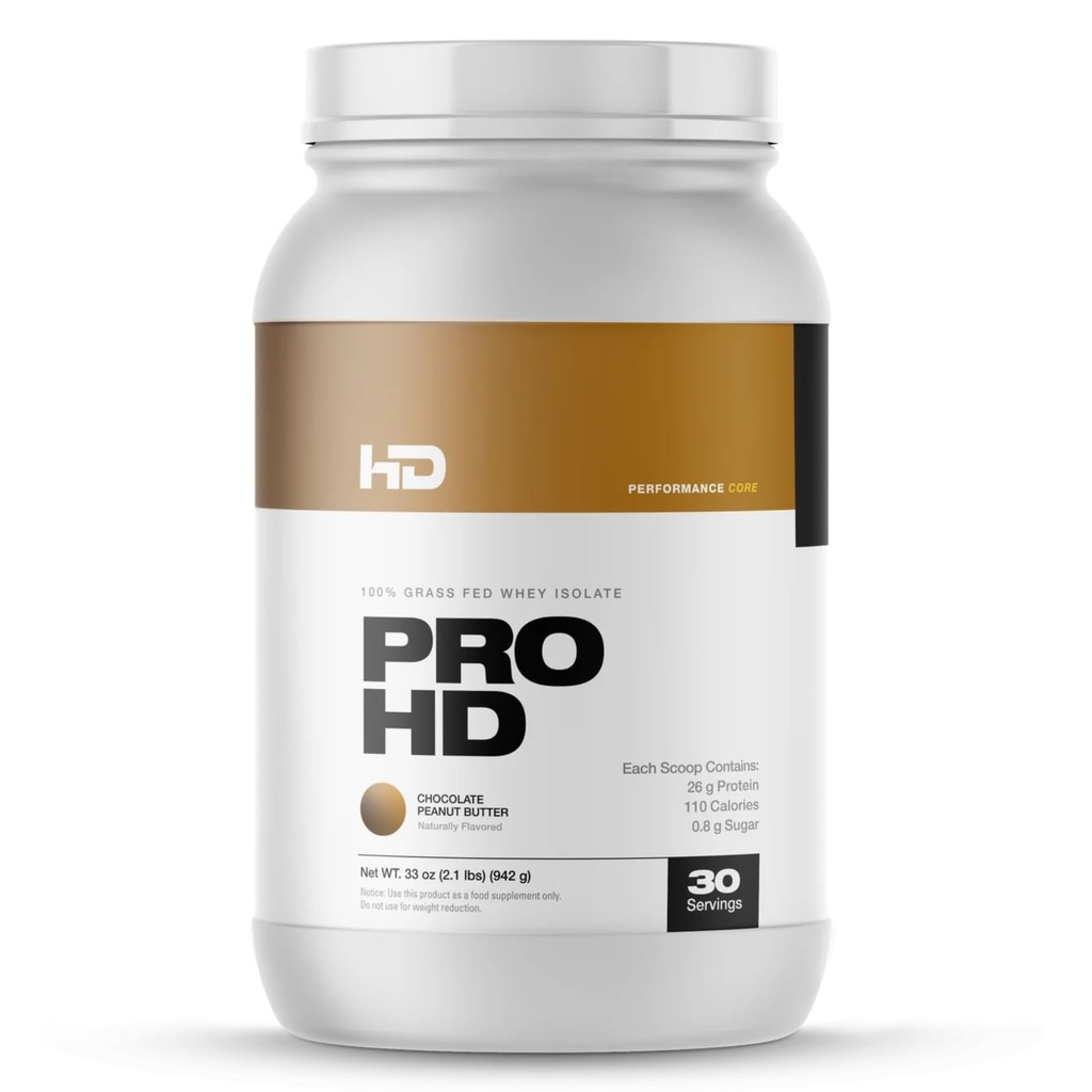 HD MUSCLE ProHD Protein | 100% Grass Fed Whey Isolate | 25g Protein, 114 kalorier, 0g fett | Zero Fillers eller Amino Spiking | 30 portioner (Chocolate Peanut Butter)
