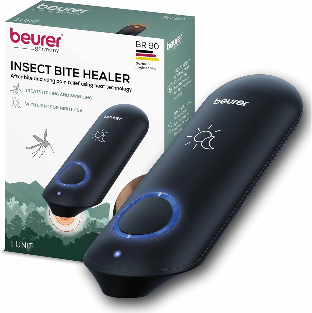 Beurer BR90 Insekt Sting och Bite Relief med ljus, kemisk-fri Bug Bite Healer för dag och natt, elektronisk värmeenhet för efter mygga bitar för att lindra kläckning och svullnad