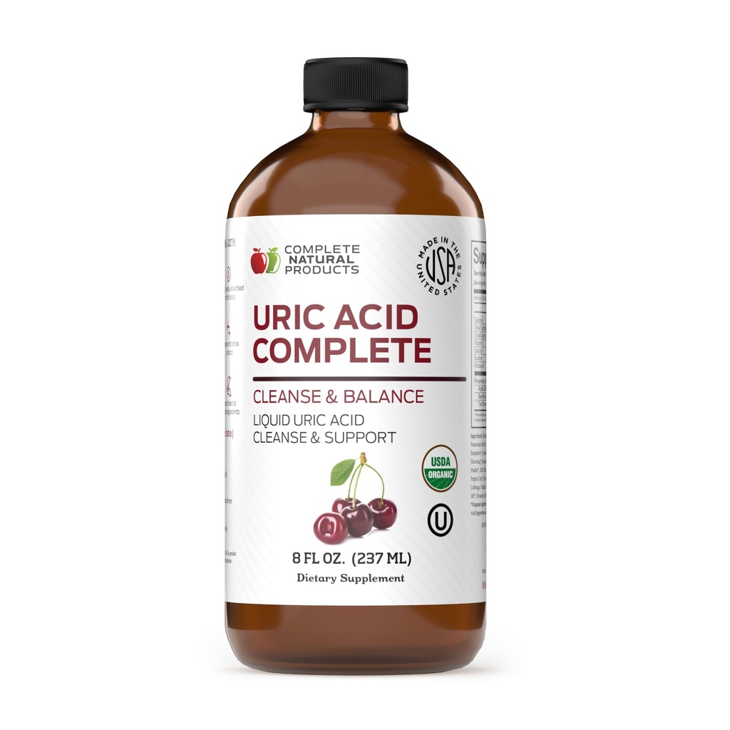 Komplett naturliga produkter Uric Acid Complete - 8oz Liquid Supplement för att stödja urinsyra rengöring, njurhälsa och cirkulation med Apple Cider Vinegar, Tart Cherry och Beet Root.