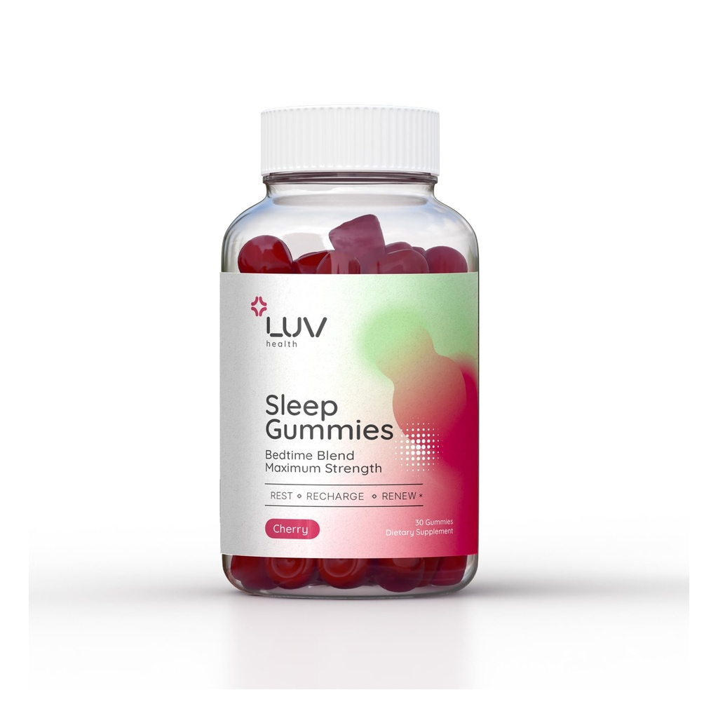 LUV Health Sleep Gummies - Natural Sleep Aid med Magnesium, L-Theanine, Melatonin, Chamomile & Tart Cherry - Vegan, Non-GMO, Gluten-Free, Sleep Support Supplement, 30ct