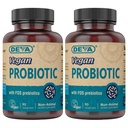 DEVA Vegan Probiotic med FOS Prebiotics Supplement - 2 miljarder CFU med 100 MG Prebiotics Per Servering för Män & Kvinnor - Icke-Dairy Gluten Fri - Naturligtvis Hållbar - 90 kapslar (Pack of 2)
