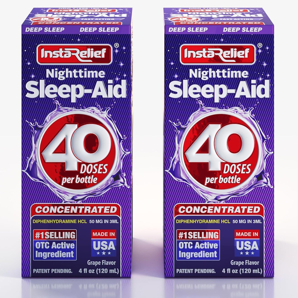 Nighttime Sleep-Aid Liquid, 50mg Diphenhydramine HCl, Twin Value Pack (80 doser), Grape smak, somna snabbt och sover längre