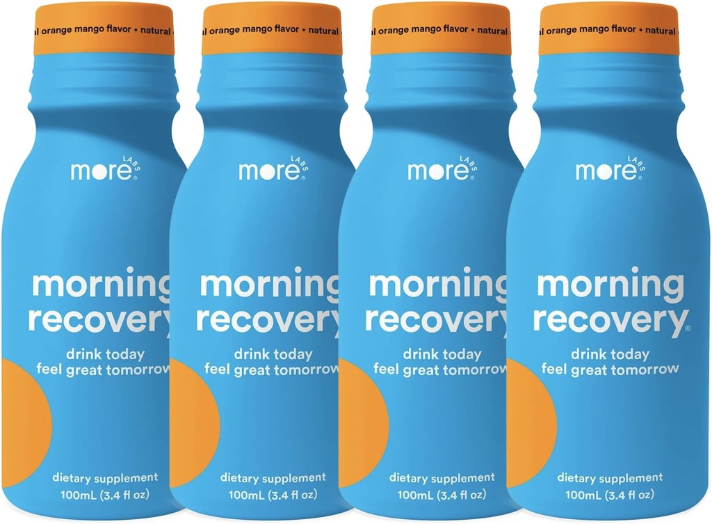 Mer Labs Morning Recovery Orange Mango Flavor Electrolyte & Milk Thistle Drink 4 Pack | Hydrate medan du dricker | Högt lösligt flytande DHM