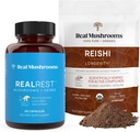 Real Mushrooms RealRest (60ct) kapslar och Reishi Mushroom Powder (45 portioner) Bundle - Mushroom Supplement för Longevity, Daily Immune Support, förbättrad sömn och avkoppling - Vegan, icke-GMO