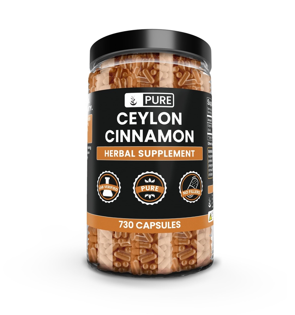 PURE ORIGINAL INGREDIENTS Ceylon Cinnamon (730 kapslar) No Magnesium eller Rice Fillers, Always Pure, Lab Verified