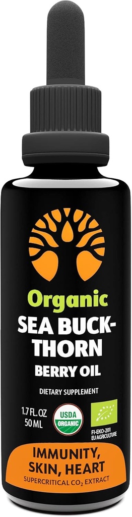 Organic Sea Buckthorn Oil - 50-dagars leverans - Omega 7 9 - Icke-GMO, Vegan