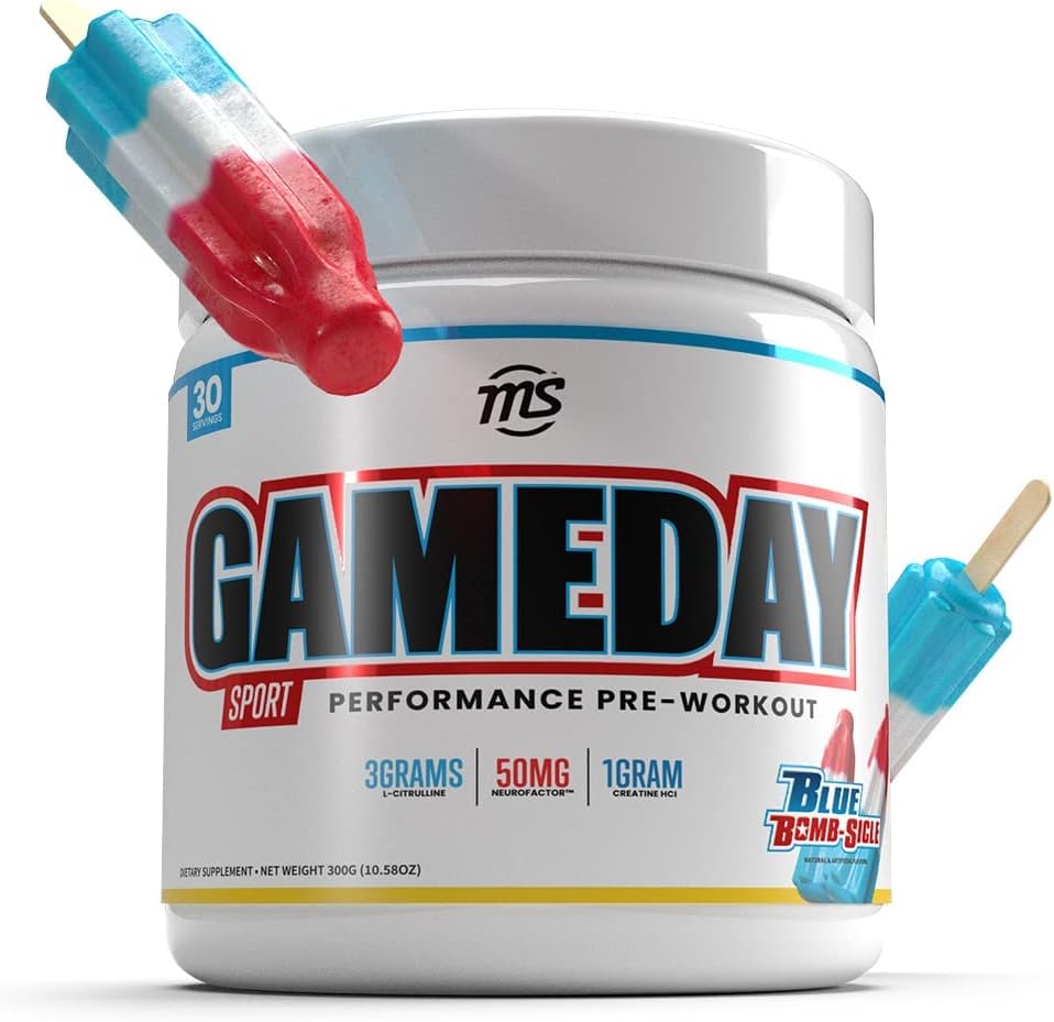Man Sports Game Day - Sport Pre-Workout, Blue Bombsicle smaksatt energidryck Mix med naturligt koffein, 300g, 30 dagars leverans