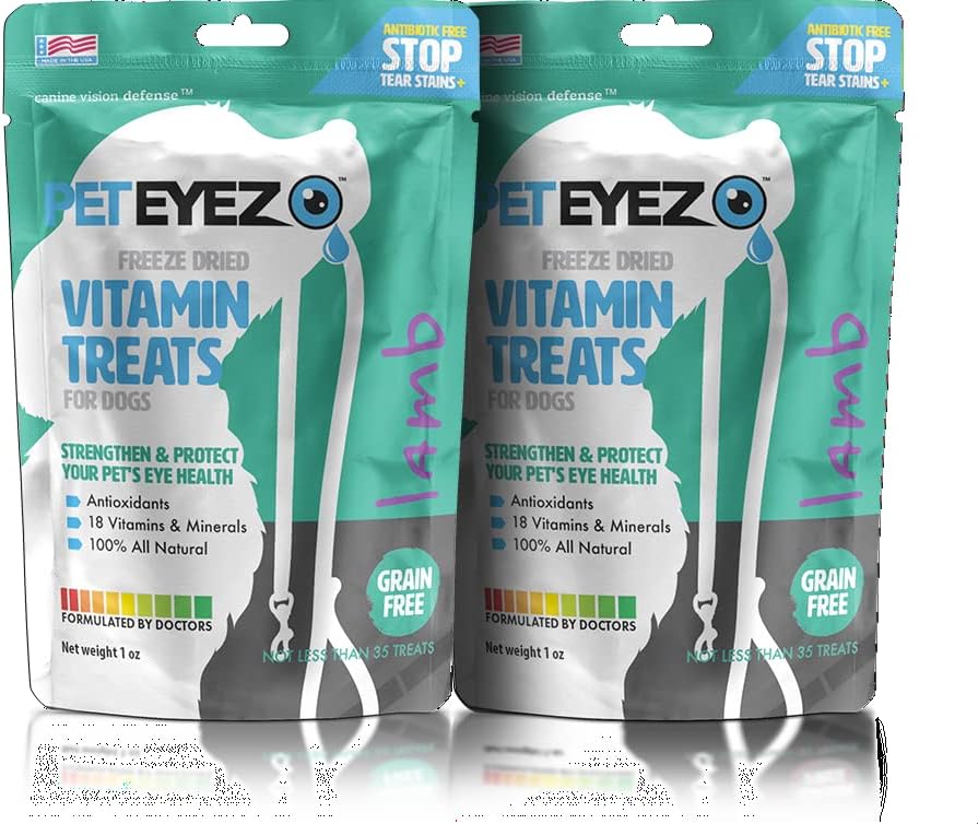 Pet Eyez-Dog Tear Stain Remover - Tear Stain Remover för hundar - Hund Eye Care - Hund Behandlar med Astaxanthin, Blueberry Fruit Powder, Lutein, Grain Free, All-Natural Protein (Lamb-2 Pack)