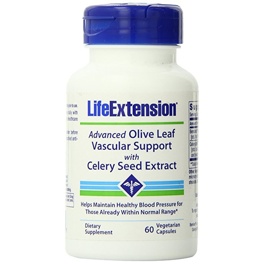 Life Extension Advanced Olive Leaf Vascular Support, Olive Extract, Celery Extract, oleuropein, Blood Pressure Health Support, Cardiovascular Health, Vegetarian, Gluten-Free, Non-GMO, 60 kapslar