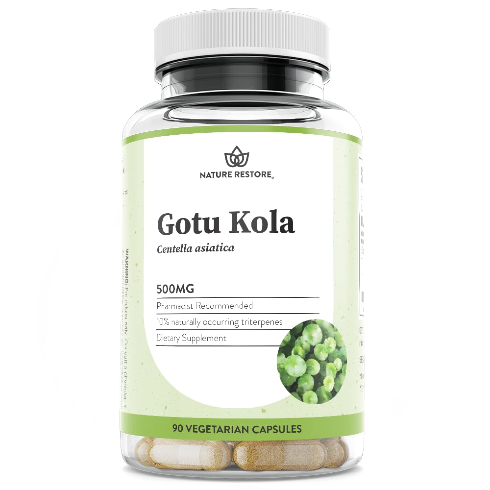 Nature Restore Gotu Kola Extract Supplement, standardiserad till 10 procent Triterpenes, tillverkad i USA, 90 kapslar, icke GMO, Gluten Free, Vegan