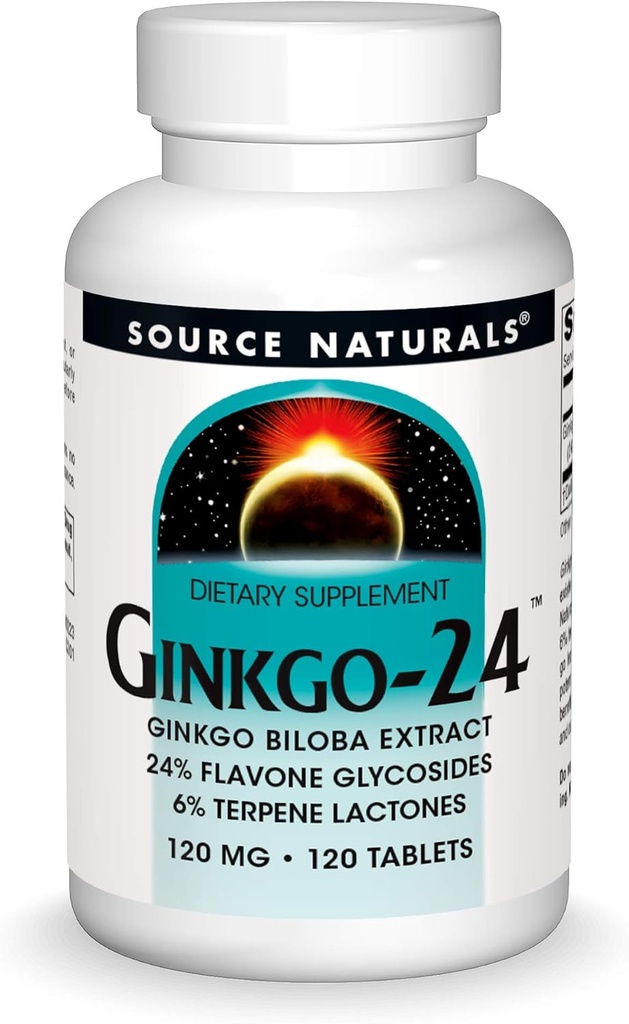 Källa Naturals Ginkgo-24 - Ginkgo Biloba Extract 120 mg Stöder Mental Acuity - 120 tabletter