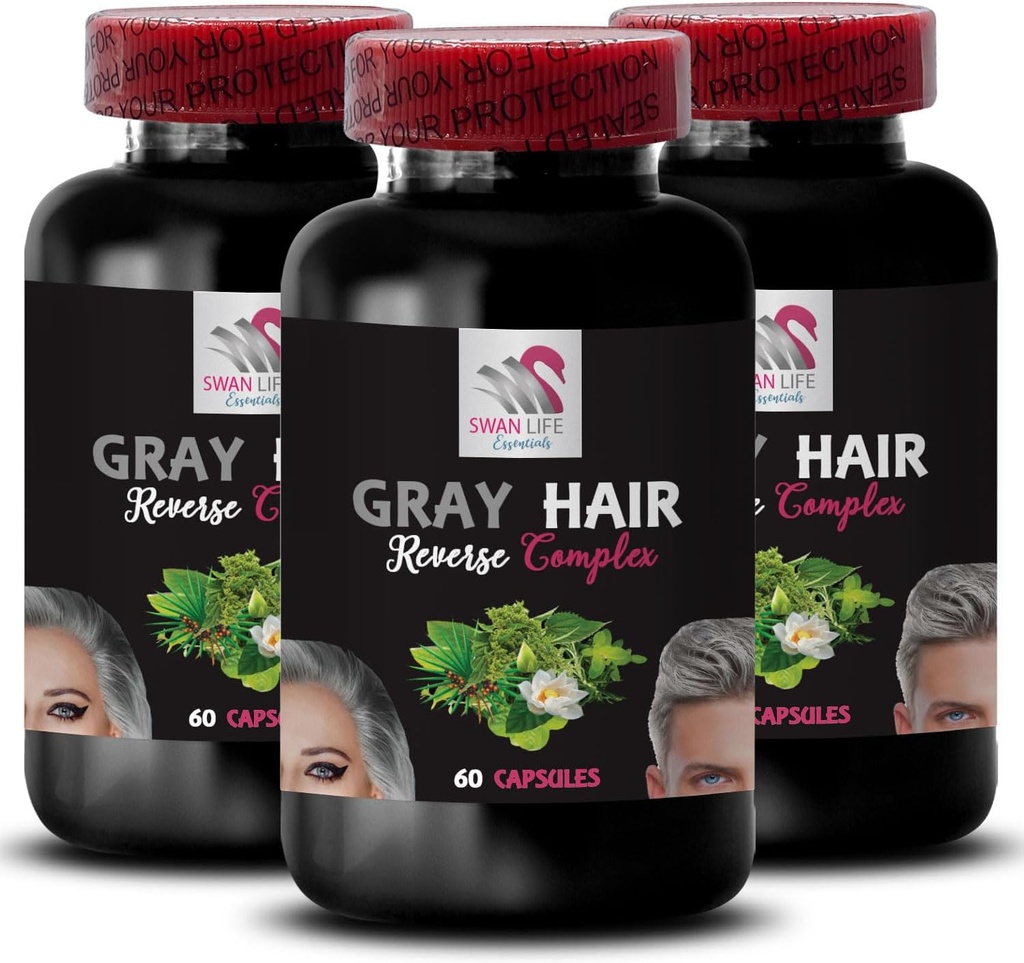 Ungdomlig ton - grå håromvänd - Biotin, Horsetail Aerial Parts, Saw Palmetto Berries, PABA, Natural Hair Complex, Stinging Nettle Root, hårföryngring, ungdomligt hår 3 flaskor 180 kapslar