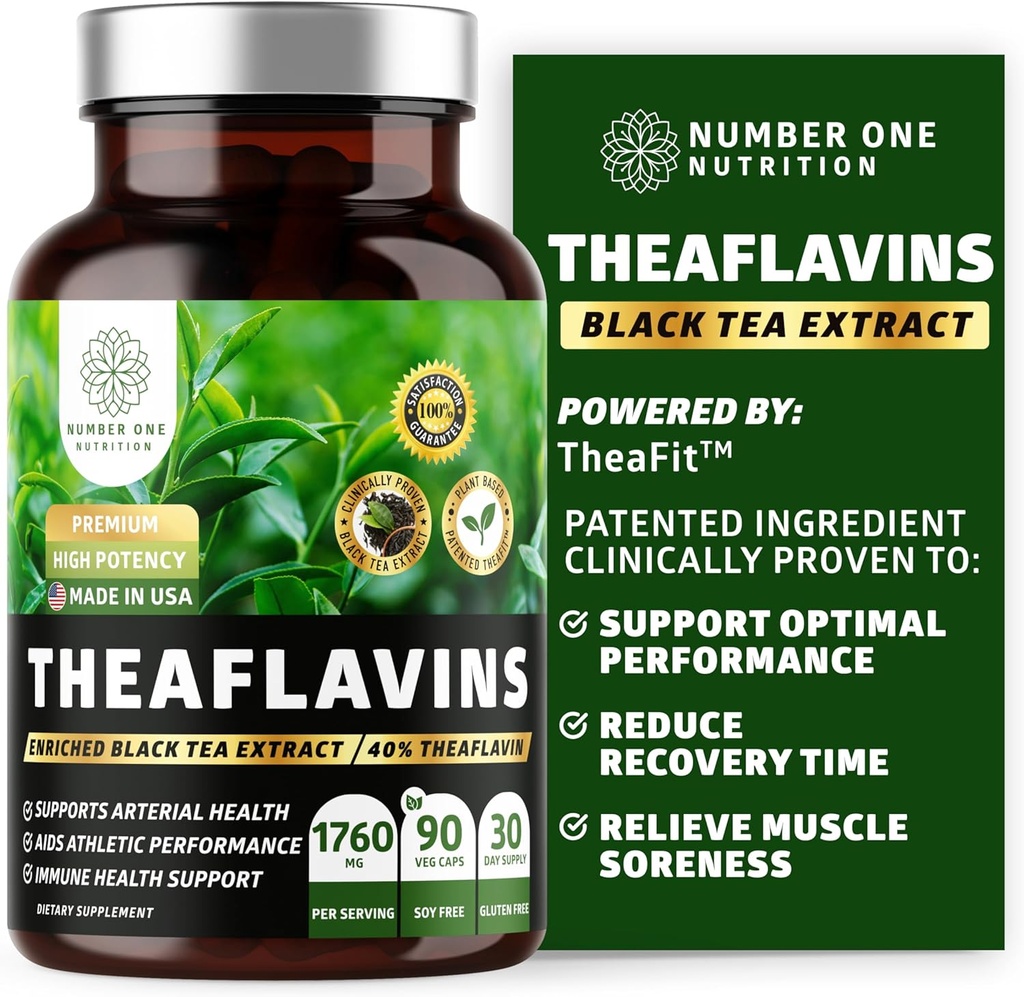 N1 Nutrition Premium Theaflavins Black Tea Extract [40% Theaflavins] Drivs av TheaFitTM för att stödja träningsprestanda och minska återhämtningstiden, 90 Veg Caps