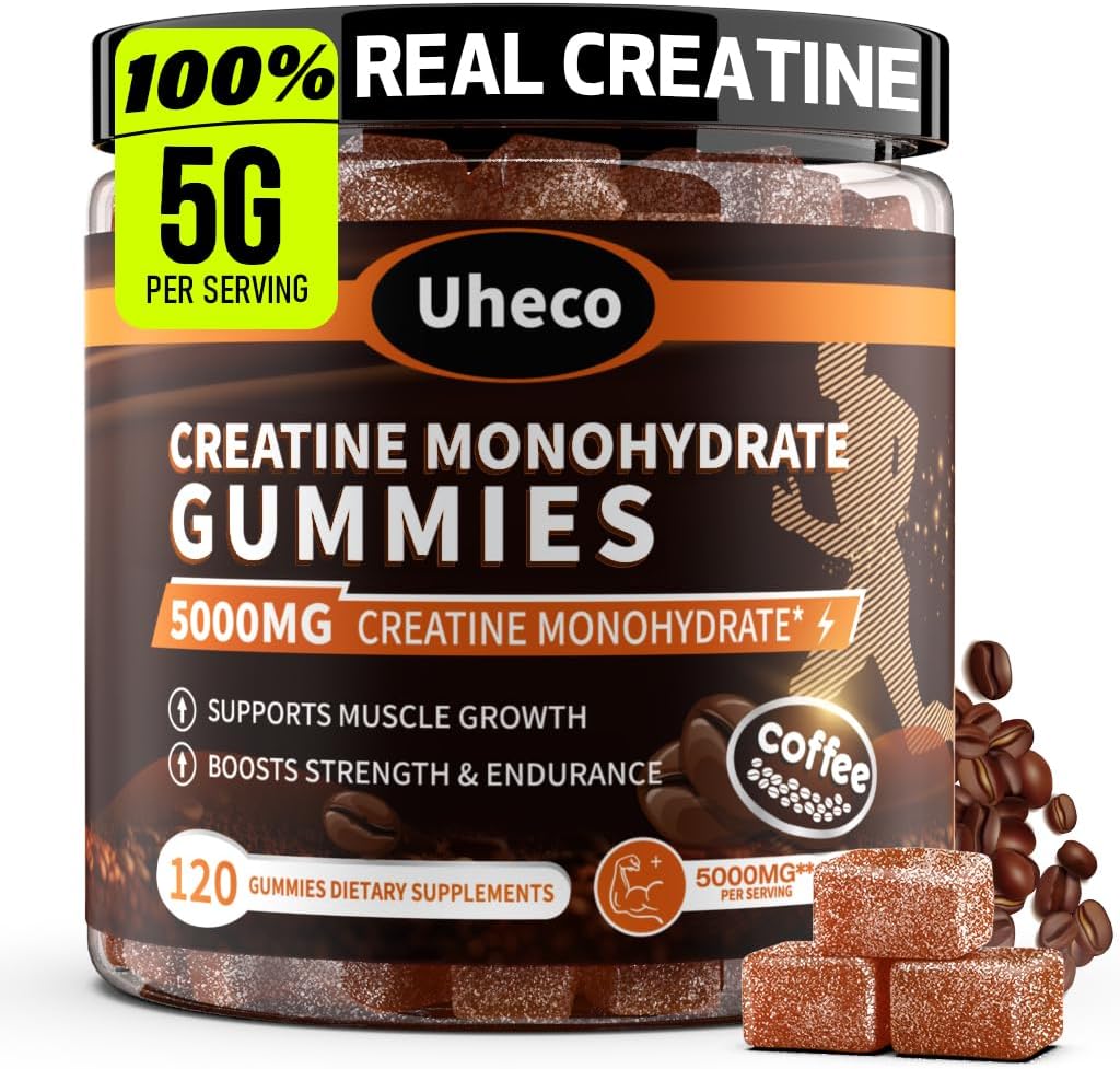 Kaffe smak Kreatinmonohydrat Gummies för män och kvinnor, innehåller L-Taurin + Vitamin B12, Betaine, L-Citrulline för förbättrad träningsuthållighet, muskelstyrka -120 greve